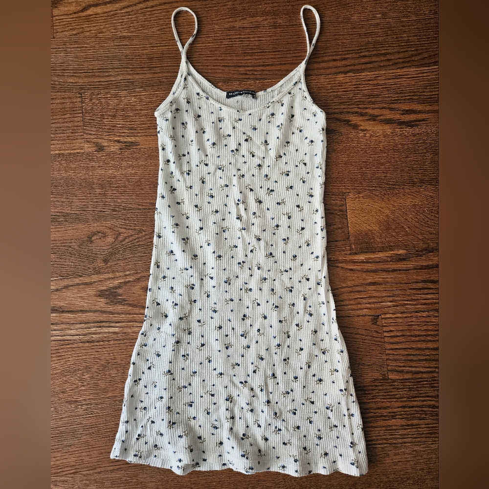 Brandy Melville White Floral Spaghetti Strap Waffle Dress